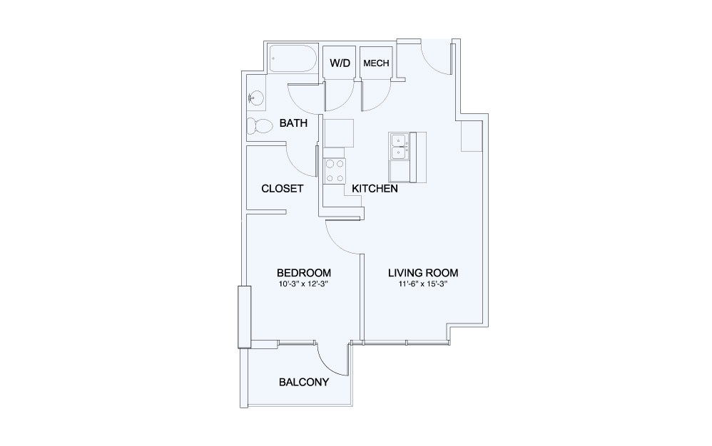 SkyHouse® 10 - 1 bedroom floorplan layout with 1 bath and 694 square feet.