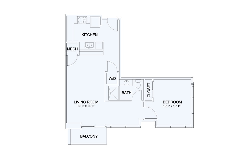 SkyHouse® 14 - 1 bedroom floorplan layout with 1 bath and 770 square feet.