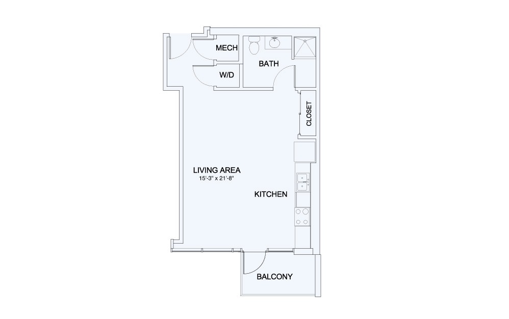 SkyHouse® 2 - Studio floorplan layout with 1 bath and 586 square feet.