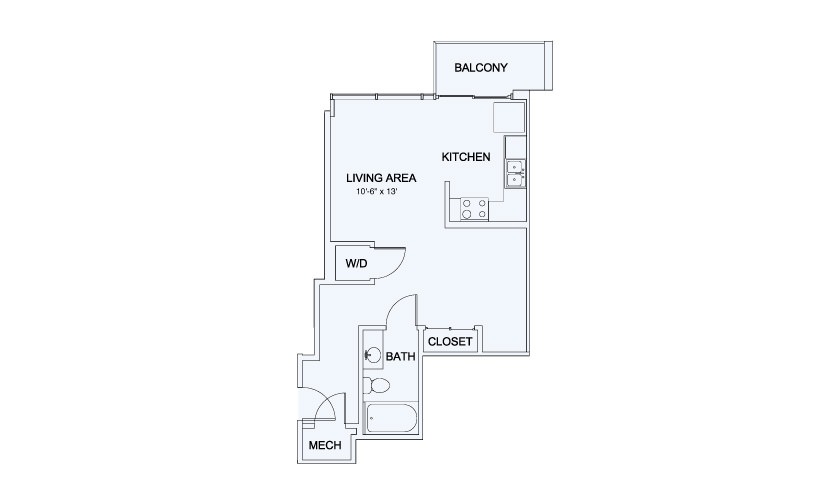 SkyHouse® 1 - Studio floorplan layout with 1 bathroom and 555 square feet