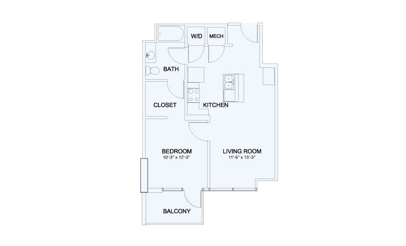 SkyHouse® 10 - 1 bedroom floorplan layout with 1 bathroom and 694 square feet
