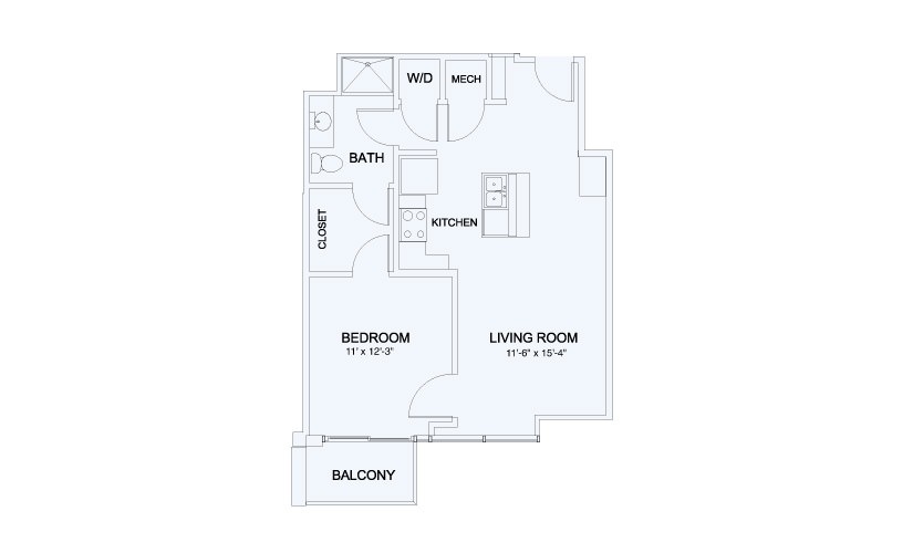 SkyHouse® 11 - 1 bedroom floorplan layout with 1 bathroom and 724 square feet