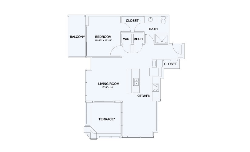 SkyHouse® 16 - 1 bedroom floorplan layout with 1 bathroom and 898 square feet