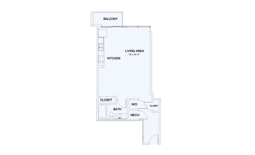 SkyHouse® 5 - Studio floorplan layout with 1 bathroom and 673 square feet
