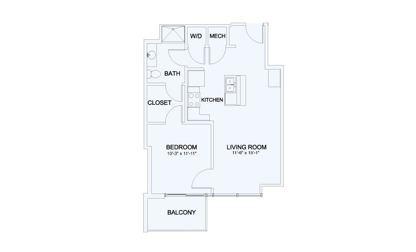 SkyHouse® 9 - 1 bedroom floorplan layout with 1 bathroom and 694 square feet